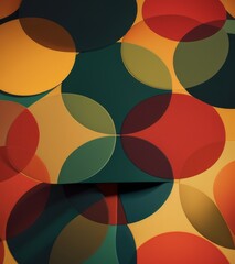 Obraz premium A retro pattern with circles and geometric shapes, in bold colors like reds, yellows, greens, blues, and browns