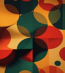 Obraz premium A retro pattern with circles and geometric shapes, in bold colors like reds, yellows, greens, blues, and browns