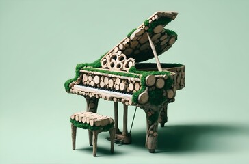 a piano crafted from a tree trunk
