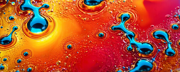Bright abstract liquid background with blue drops and bubbles