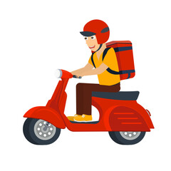Delivery man on a scooter. Delivery service courier, vector illustration