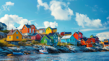 Colorful houses on the shore of Atlantic ocean