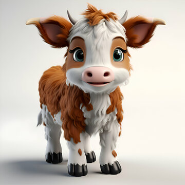 Cute cartoon cow on a white background. 3D rendering.
