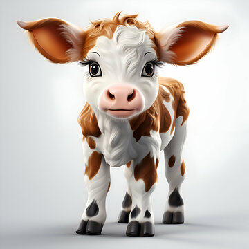 cute cow isolated on white background. 3d rendering illustration.
