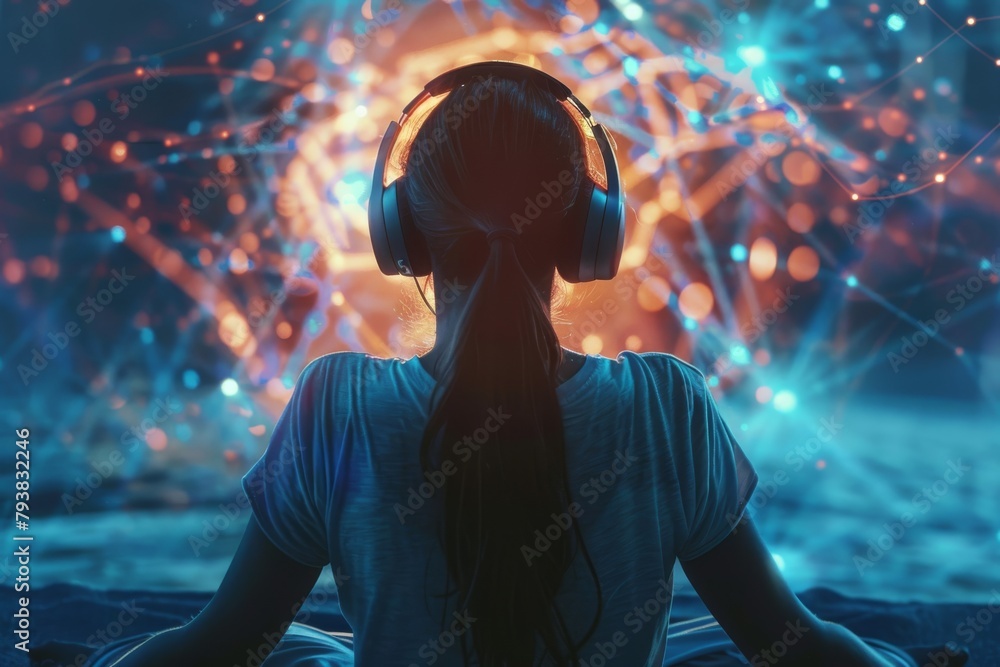 Poster addressing sleep disorders and mental routine through positive affirmation and theta wave techniques