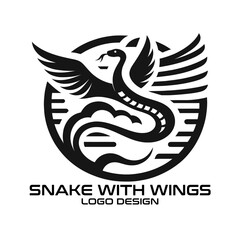 Snake With Wings Vector Logo Design