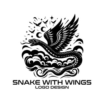 Snake With Wings Vector Logo Design