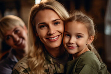 AI generated picture of affectionate reunion between a military soldier and baby