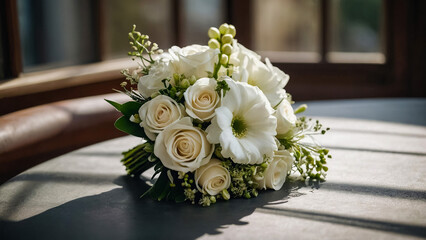 a bunch of white roses
