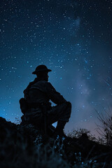 Fototapeta na wymiar silhouette of a soldier in the night