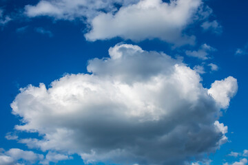White cumulus clouds on a blue sky.