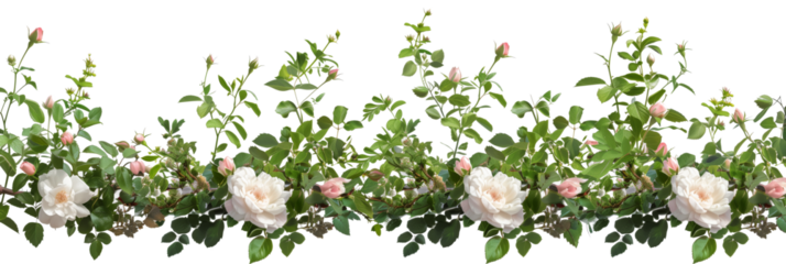 Blooming rose bushes isolated on white background