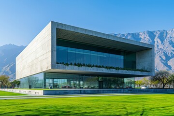 Fototapeta premium Modern buildings and lawns at the foot of the hill