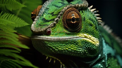 Fototapeta premium green iguana on a branch,Panther chameleon