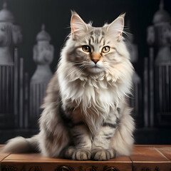 Naklejka na ściany i meble beautiful long haired cat of siberian breed in studio