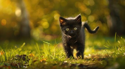 Adorable black feline seen outdoors