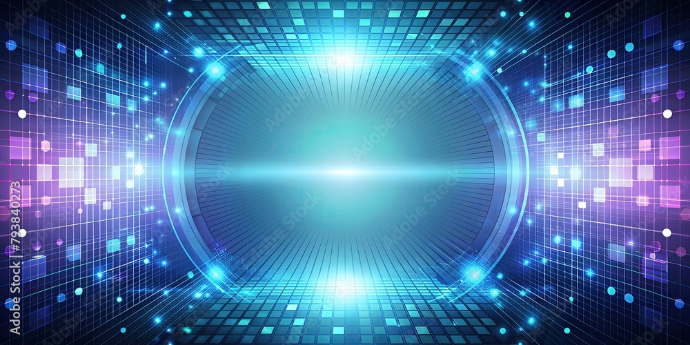 Poster lines with highlights creating 3d tunnel. neon llight in the end of a tunnel, sense of tech vibe, vi