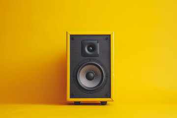 bookshelf speaker on yellow background