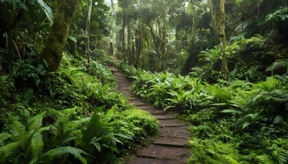 A rugged path winding through a lush green rainfor upscaled 5