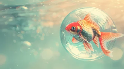 Fotobehang Illustration of a goldfish trapped in an air bubble © Sippung