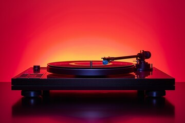 turntable on red background