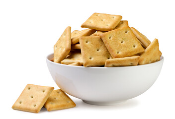 Crackers cookies in a plate close-up on a white background. Isolated - 793840446