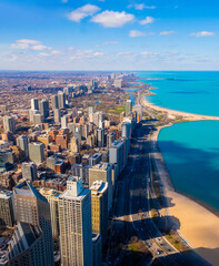 Naklejka premium Chicago cityscape aerial view, Chicago City and Michigan Lake, Chicago, Illinois, USA