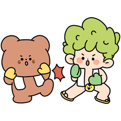 child and teddy bear boxing 