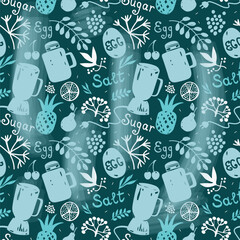 Food and drink seamless pattern. Vector illustration in doodle style. Sketch for culinary and restaurant design