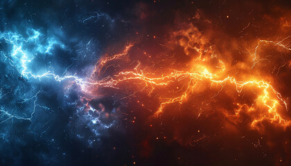 Hot orange and cold blue electrical lightning background   - obrazy, fototapety, plakaty