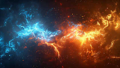Hot orange and cold blue electrical lightning background  