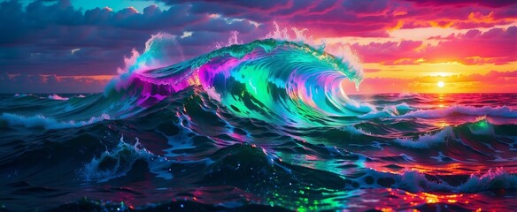 Luminous wave on seascape background - obrazy, fototapety, plakaty