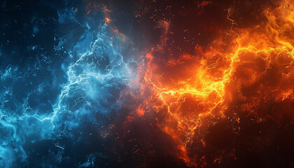 Hot orange and cold blue electrical lightning background  