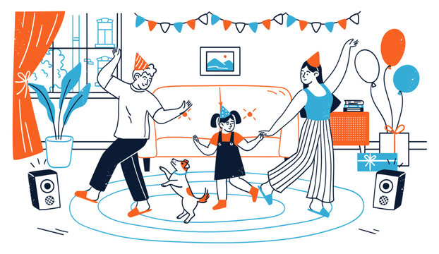 Happy family celebrating birthday party at home vector illustration