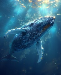 3 d illustration of a giant whale in the ocean