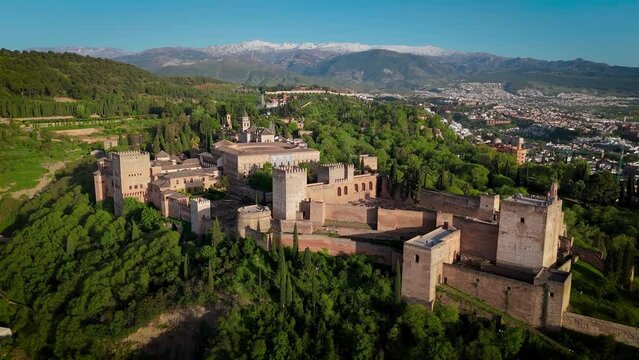 Panoramic view of the ancient Islamic fortress Alhambra. Granada, Andalucia, Spain