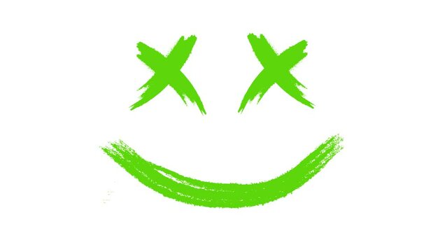 Happy smile Symbol Emoji Drawing Animation with Brush Stroke and Paintbrush Style. Green Smiling Emoticon Face in Grungy Animated Painting. 