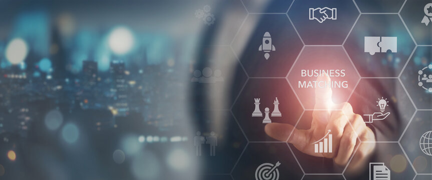 Business matching, business networking concept. Connecting with partners, clients, or investors. Leveraging technology and industry expertise, connectivity, collaboration for sustainable growth.