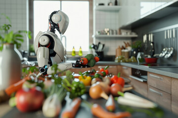 Robot Preparing Food in Kitchen