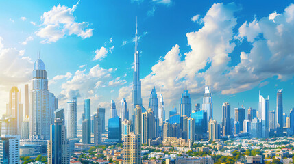 Dubai downtown skyline with modern skyscrapers 