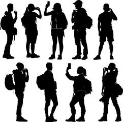 people taking selfie silhouette diverse people capturing the moment isolated vector