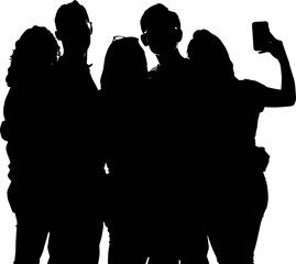 friends group taking a selfies together silhouettes  vector