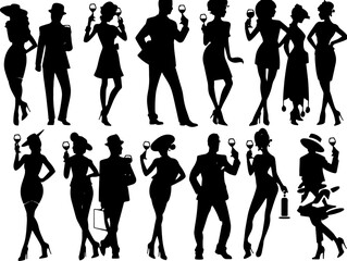 socialite people silhouettes collection isolated on white