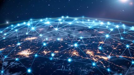 A network of interconnected computers across the globe, representing the global reach of AI