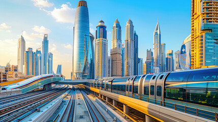 Dubai downtown with modern skyscrapers and metro 
