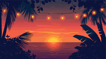 Beach Party vector illustration with beautiful sunset