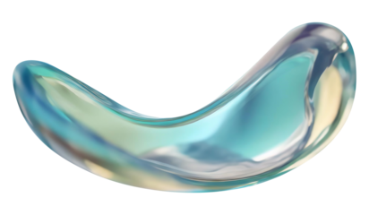 Abstract liquid glass shape with colorful reflections. Ribbon of curved water with glossy color wavy fluid motion. Chromatic dispersion flying and thin film spectral effect.
