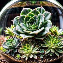 Obraz premium A Painting of a Glowing Oasis: Succulent Symphony in a Glass World
