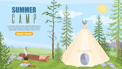 Summer camp website template with campsite background