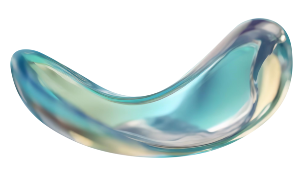 Abstract liquid glass shape with colorful reflections. Ribbon of curved water with glossy color wavy fluid motion. Chromatic dispersion flying and thin film spectral effect.
